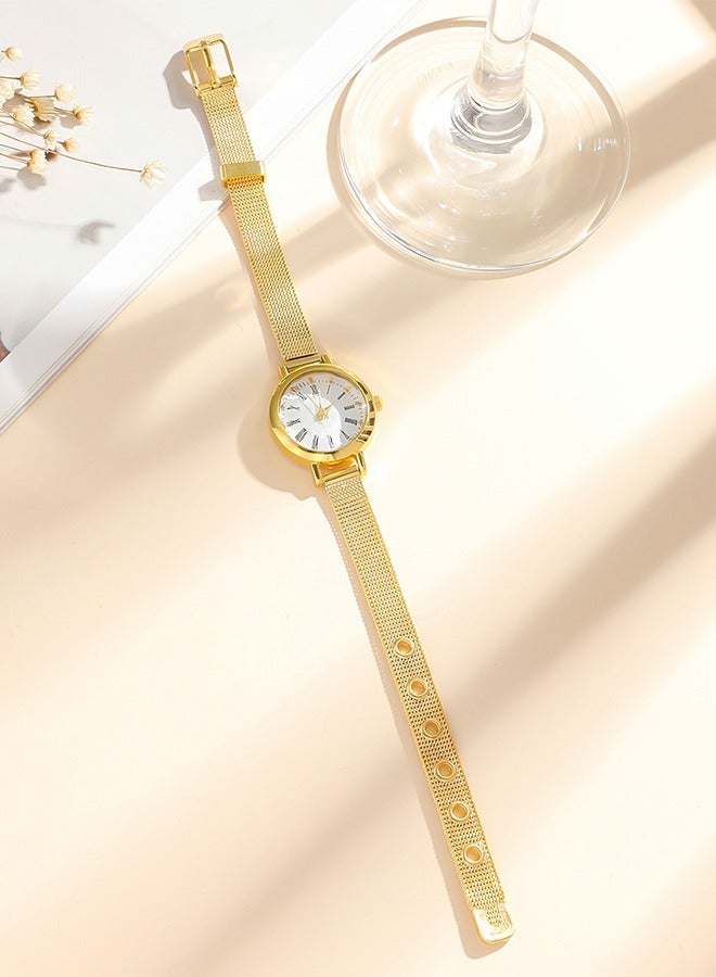 DUNISO Quartz watch, women's retro disc watch, business alloy watch, with mesh strap, suitable for daily use,gold - Image 3