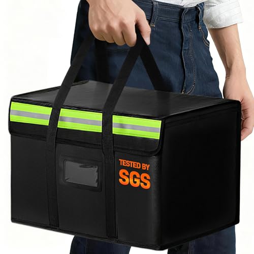 Amerbro Fireproof Document Bags, Fireproof Document Box for Cash, Photo Albums, Valuables, Extra Large Fireproof Bag Waterproof Document Storage with Reflective Strip, 15x12x12in, Black - Image 1