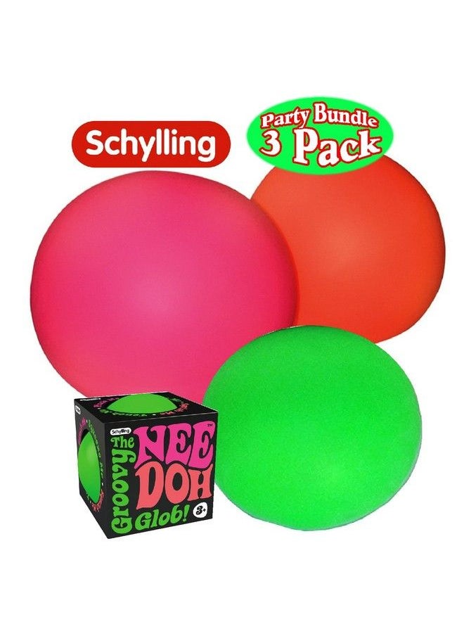 Schylling Needoh The Groovy Glob! Squishy Squeezy Stretchy Stress Balls Green Orange & Pink Complete Gift Set Party Bundle 3 Pack  - Image 3