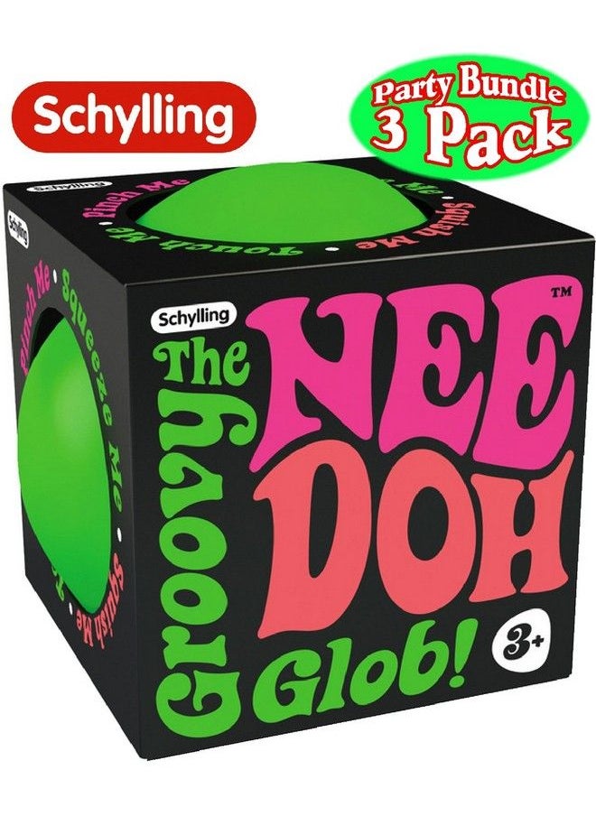 Schylling Needoh The Groovy Glob! Squishy Squeezy Stretchy Stress Balls Green Orange & Pink Complete Gift Set Party Bundle 3 Pack  - Image 5