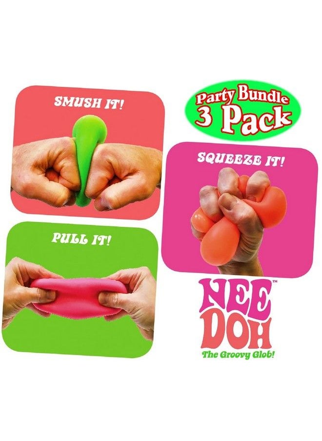 Schylling Needoh The Groovy Glob! Squishy Squeezy Stretchy Stress Balls Green Orange & Pink Complete Gift Set Party Bundle 3 Pack  - Image 4