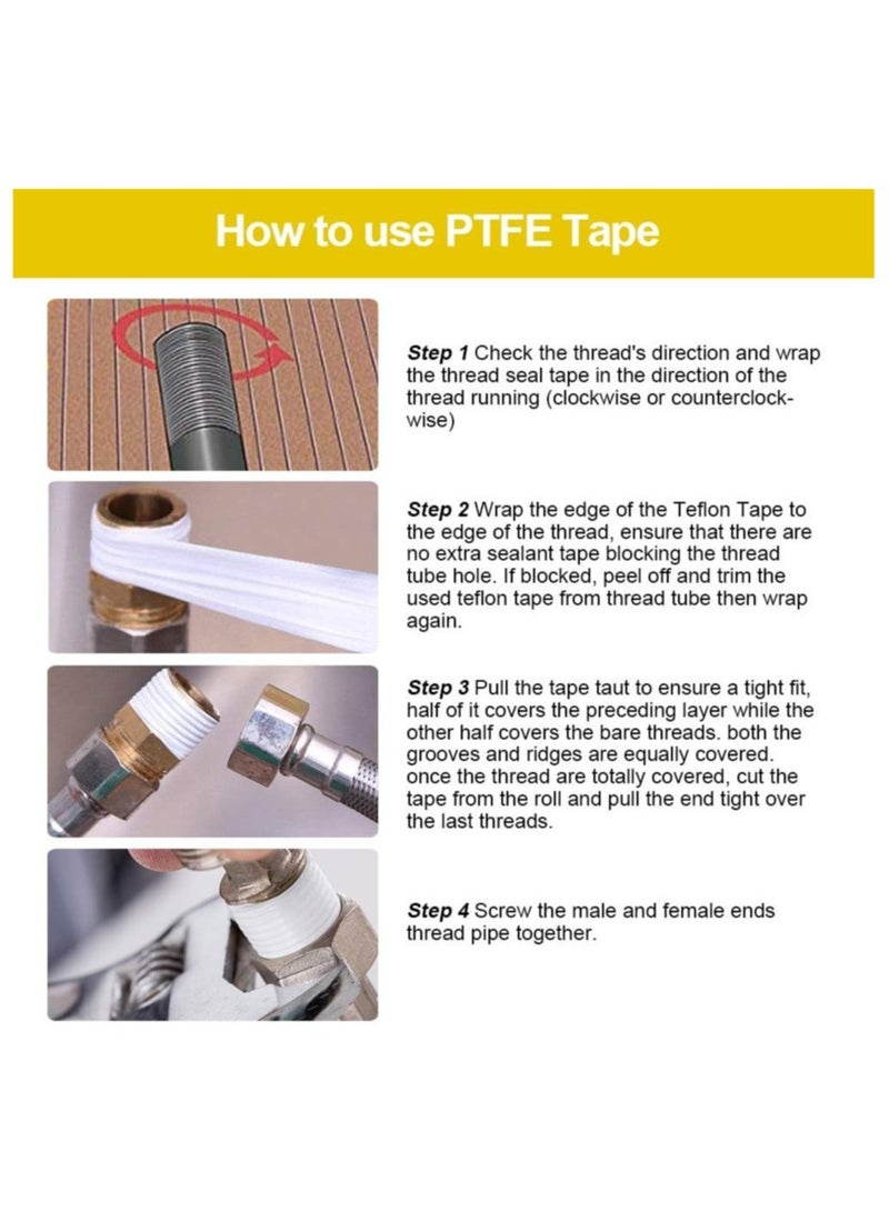 ELTRAZONE Teflon PTFE Thread Seal Tape, 12mm x 0.075mm x 10m, Yellow, Pack of 2, PTFE TAPE2  - Image 4
