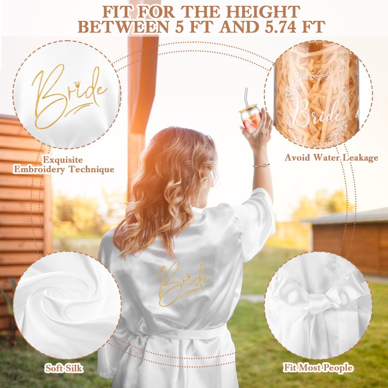 Irenare 8 Pcs Bride Gifts Set for Bridal Shower Bachelorette Party Robe Cup Makeup Bag Bracelet Scrunchies Card Pen Gift Box(White) - Image 3