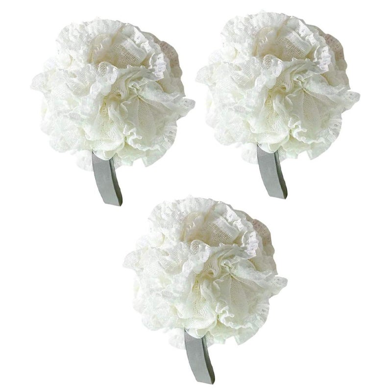 Soft White Bath Mesh Balls Set Of 3 Exfoliating Shower Poufs For Gentle Skin Cleansing - Image 2