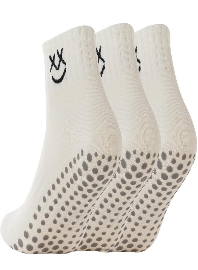 Soxbang 3 Packs Pilates Socks with Grips for Women,Yoga Socks Barre Socks Non Slip Socks for Barre Ballet Barefoot Workout Hospital(3Cream) - Image 1