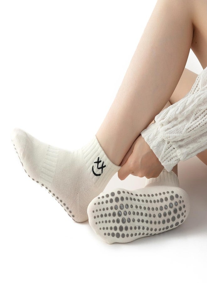 Soxbang 3 Packs Pilates Socks with Grips for Women,Yoga Socks Barre Socks Non Slip Socks for Barre Ballet Barefoot Workout Hospital(3Cream) - Image 2