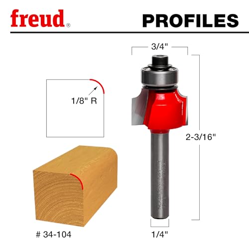 Freud Radius Rounding Over Bit with Perma-Shield Coating and Quadra-Cut Design for Flawless Finish - 2 Cutters, 1/4" Shank Dia., 1/8" Radius, 2-3/16" Length - 34-104 - Image 2