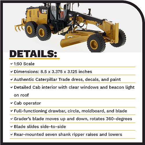 Diecast Masters 1:50 Scale Caterpillar 14M3 Motor Grader | High Line Series Cat Trucks & Construction Equipment Model 85545 - Image 4