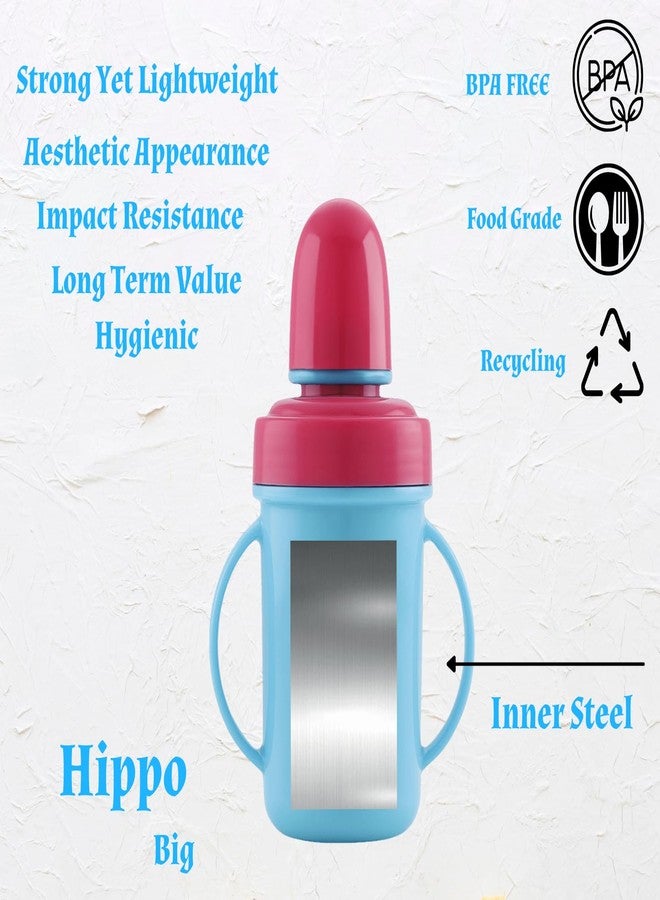 Nabhya Hippo Big 350 Ml Stainless Steel Plastic Spout Sipper Cup for Kids Age 3-36 Months (Sky-Blue) - Image 3