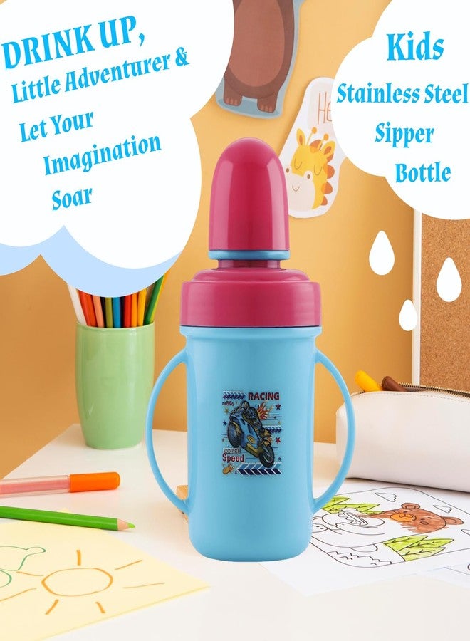 Nabhya Hippo Big 350 Ml Stainless Steel Plastic Spout Sipper Cup for Kids Age 3-36 Months (Sky-Blue) - Image 5