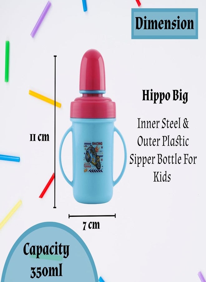 Nabhya Hippo Big 350 Ml Stainless Steel Plastic Spout Sipper Cup for Kids Age 3-36 Months (Sky-Blue) - Image 4