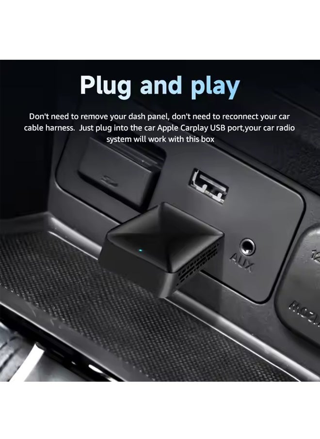 Wireless CarPlay Adapter for iPhone, 2-in-1 Wireless Carplay Plug Play Smart AI Box BT Wireless Dongle Mini Size , Stable Control & No Delay, Black