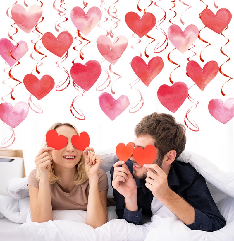 Pedel Red Pink Heart Hanging Swirl Decorations  Foil Ceiling Hanging Whirls For Valentines Day Decorations Galentines Birthday Engagement Wedding Party Supplies 24 Pcs - Image 3