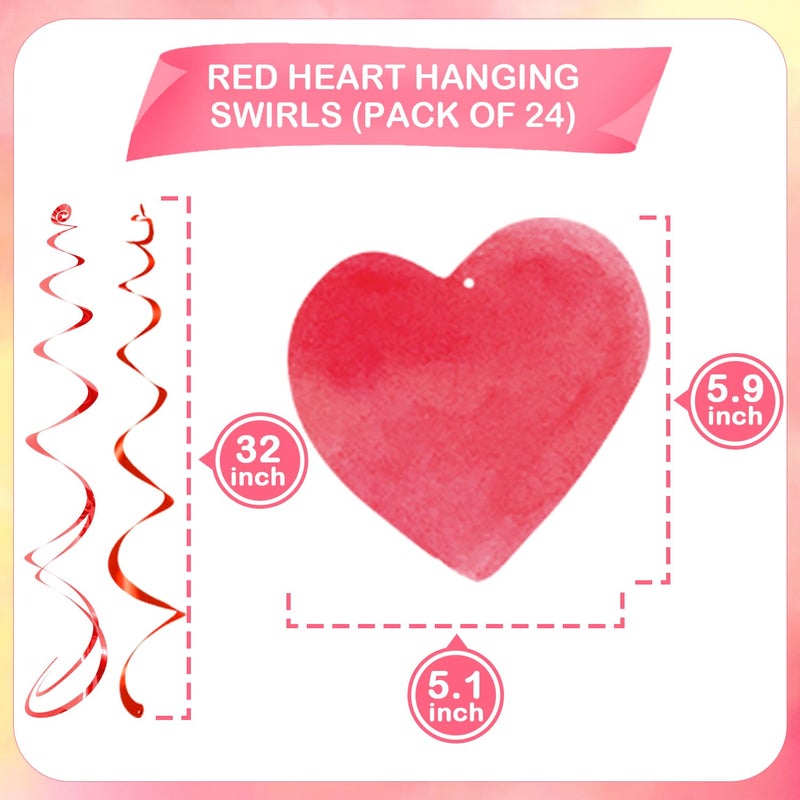 Pedel Red Pink Heart Hanging Swirl Decorations  Foil Ceiling Hanging Whirls For Valentines Day Decorations Galentines Birthday Engagement Wedding Party Supplies 24 Pcs - Image 2