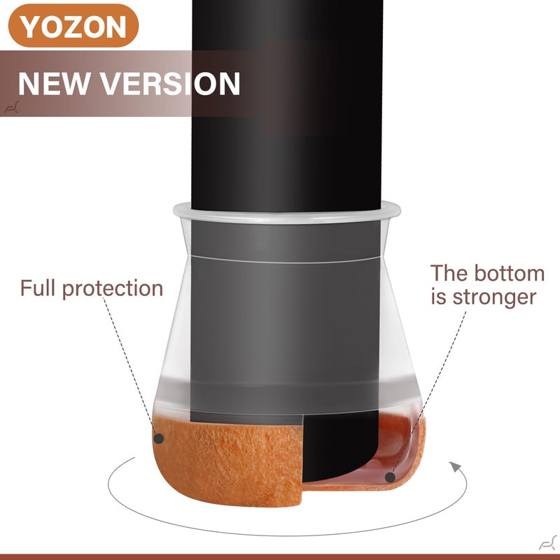 YOZON Chair Leg Floor Protectors Chair Leg Protectors for Hardwood Floors Felt Silicone Caps Strengthen Bottom Protection Anti-Scratch Reduce Noise 16 Pack Clear Round Small Fit 1/2" to 3/4" (14-19mm) - Image 2