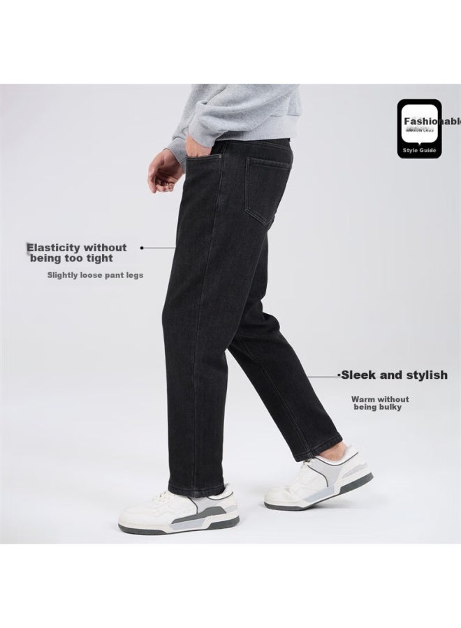 DANCING WOLVES Dancing With Wolves Heavyweight Autumn And Winter Style Commuter Warm Men's Thick Denim Jeans 015 Dark Gray 30 - Image 2