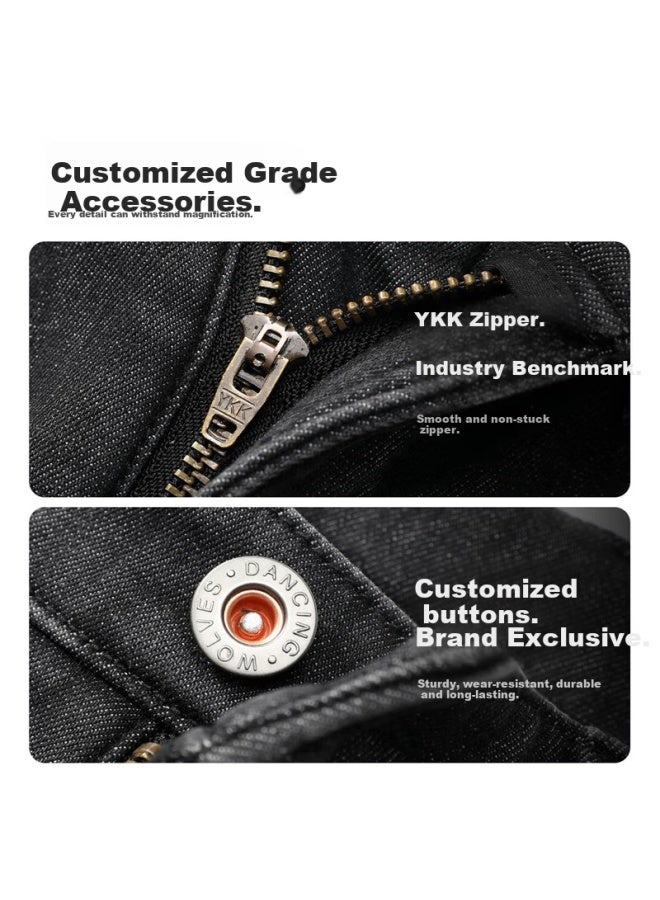 DANCING WOLVES Dancing With Wolves Heavyweight Autumn And Winter Style Commuter Warm Men's Thick Denim Jeans 015 Dark Gray 30 - Image 4