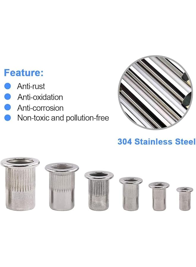 promass 126 Pieces 304 Stainless Steel Flat Thread Rivet Nut Insert Nut Rivet Nut Assortment Kit - M3 M4 M5 M6 M8 M10 - Image 4