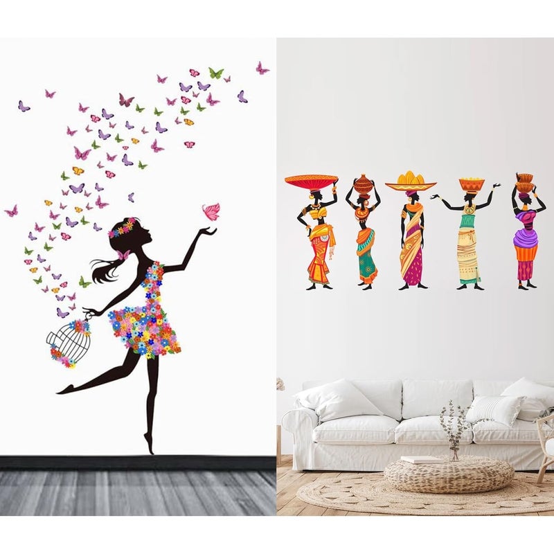 WALLBOOK Set of 2 Wall Stickers Dreamy Girl | Nigerian Lady for Home, Hall, Bedroom, Livingroom & Kitchen - Image 1