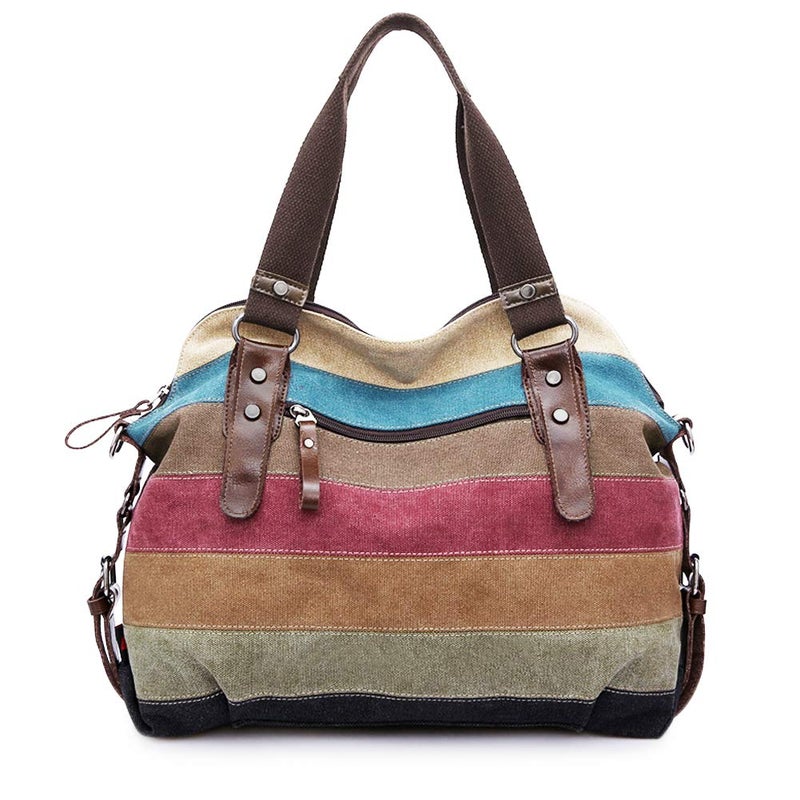 SNUG STAR Canvas Handbag Multi-Color Striped Lattice Cross Body Shoulder Purse Bag Tote-Handbag for Women (Multi Color D) - Image 2