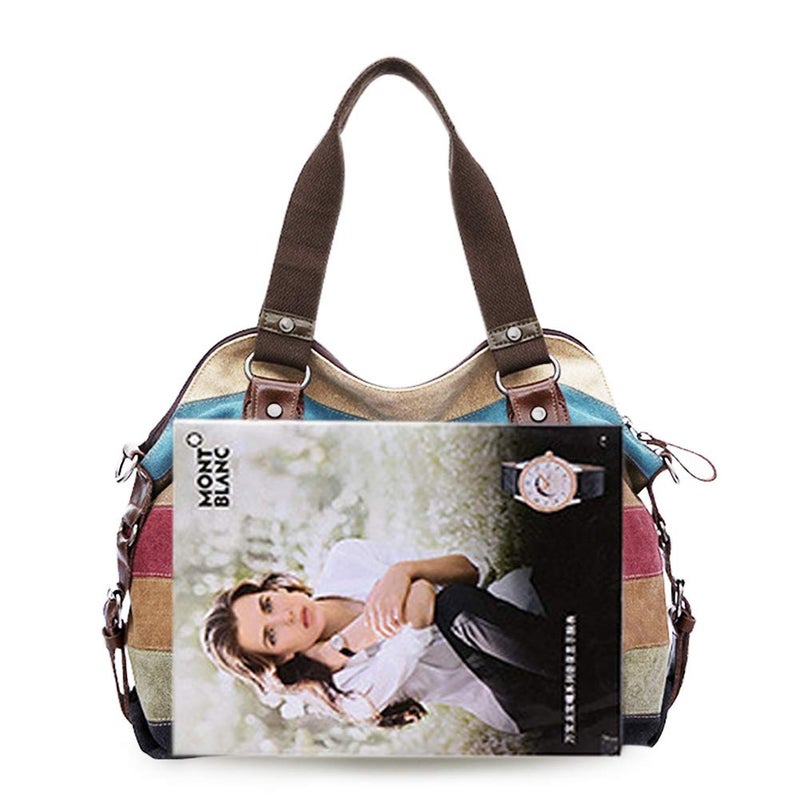 SNUG STAR Canvas Handbag Multi-Color Striped Lattice Cross Body Shoulder Purse Bag Tote-Handbag for Women (Multi Color D) - Image 4