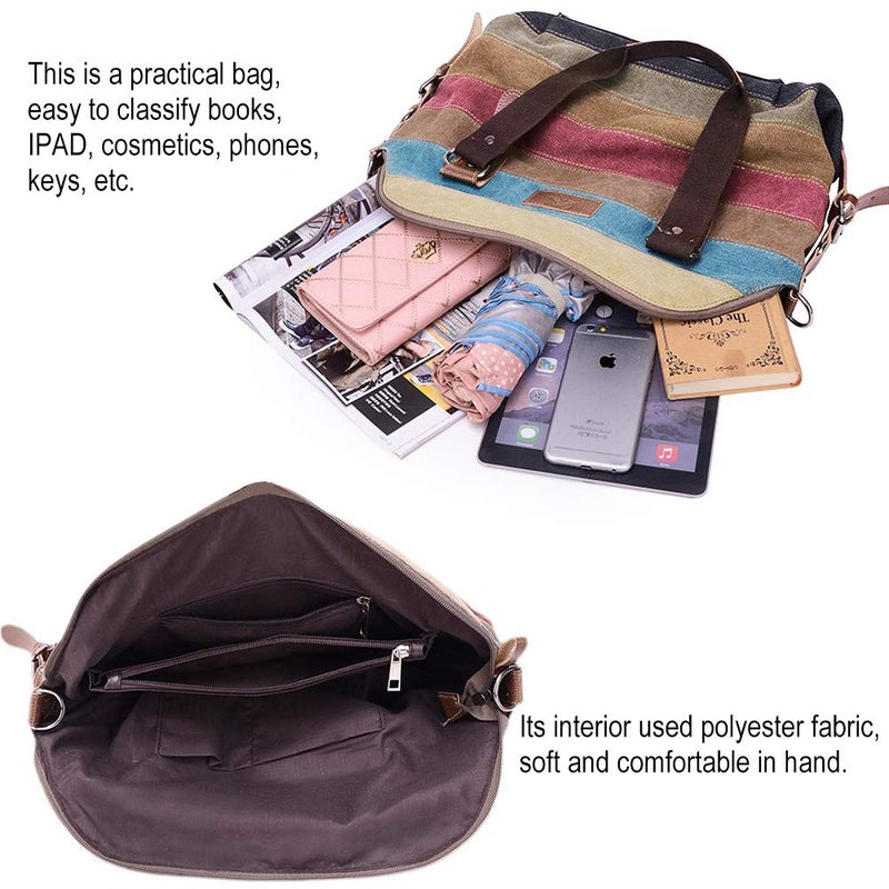 SNUG STAR Canvas Handbag Multi-Color Striped Lattice Cross Body Shoulder Purse Bag Tote-Handbag for Women (Multi Color D) - Image 3