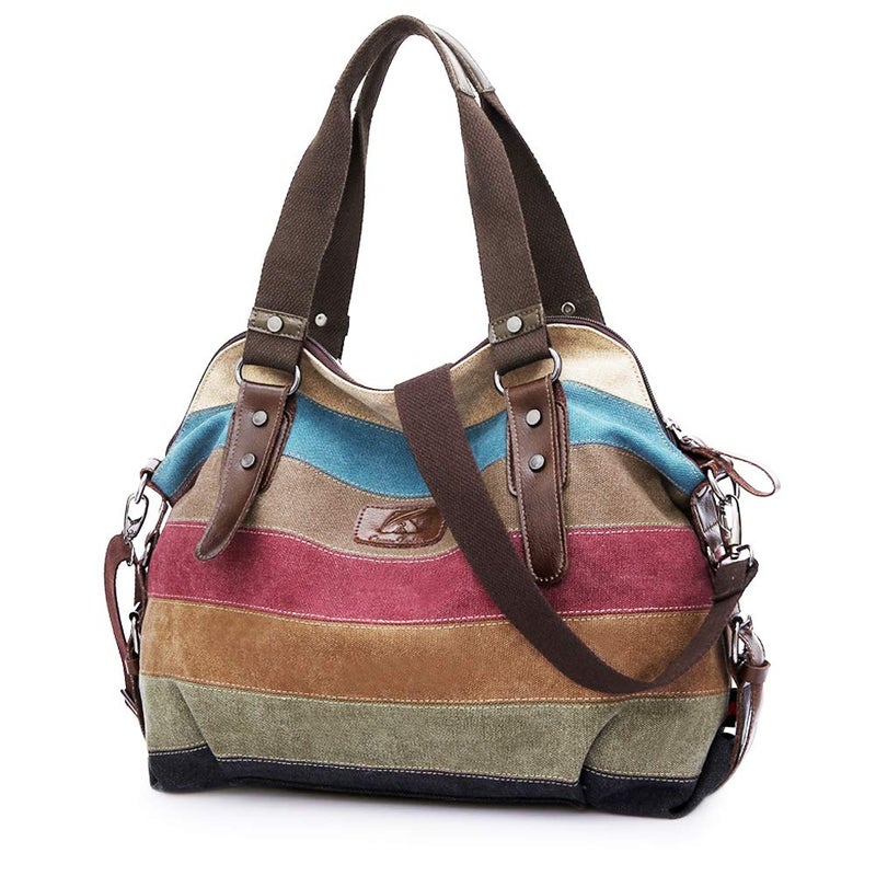 SNUG STAR Canvas Handbag Multi-Color Striped Lattice Cross Body Shoulder Purse Bag Tote-Handbag for Women (Multi Color D) - Image 1
