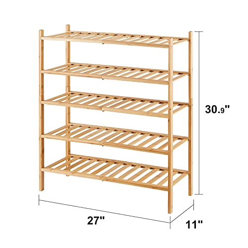 viewcare 5-Tier Bamboo Shoe Rack for Entryway, Stackable | Foldable | Natural, Shoe Organizer for Hallway Closet, Standing Shoe Racks for Indoor Outdoor - Image 5