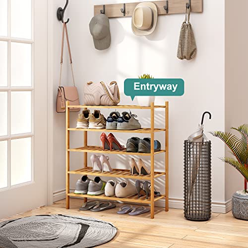 viewcare 5-Tier Bamboo Shoe Rack for Entryway, Stackable | Foldable | Natural, Shoe Organizer for Hallway Closet, Standing Shoe Racks for Indoor Outdoor - Image 3
