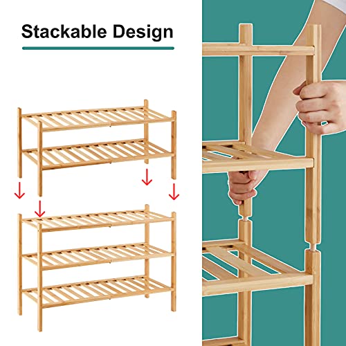 viewcare 5-Tier Bamboo Shoe Rack for Entryway, Stackable | Foldable | Natural, Shoe Organizer for Hallway Closet, Standing Shoe Racks for Indoor Outdoor - Image 4