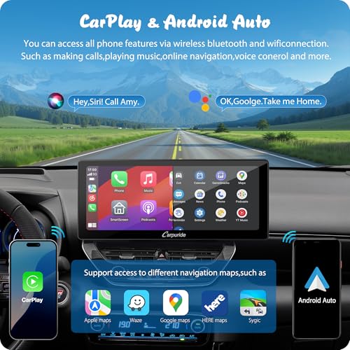 Carpuride W103 Pro with Wireless Bluetooth Transmission Portable Carplay Android Auto Car Stereo 103 inch 1080P Touch Screen Mirror LinkGPSSiriFM with 3 BracketDual BT - Image 3