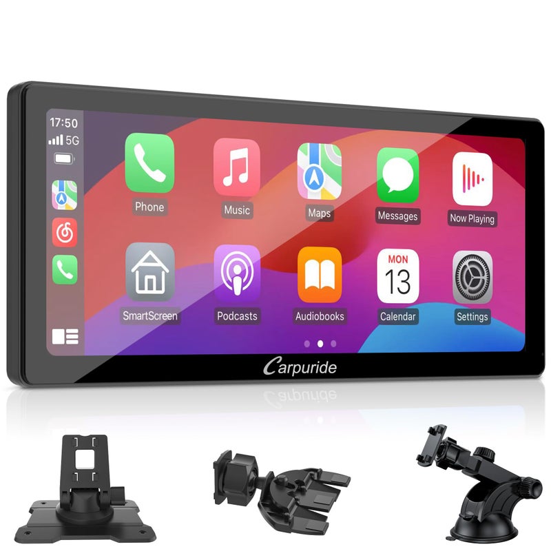 Carpuride W103 Pro with Wireless Bluetooth Transmission Portable Carplay Android Auto Car Stereo 103 inch 1080P Touch Screen Mirror LinkGPSSiriFM with 3 BracketDual BT - Image 2