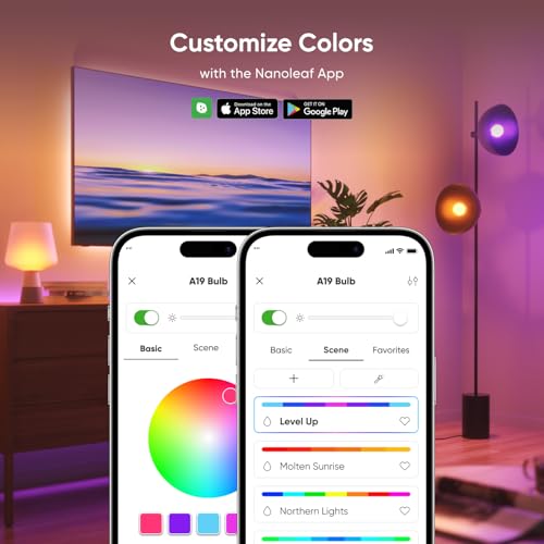 Nanoleaf Essentials Smart Light Bulbs, Matter Smart LED Bulbs Work with Alexa & Google Home, 1000lm 16M+ RGBTW Color Changing Light Bulb, Music Sync A19 E26 2.4GHz WiFi Bluetooth Light Bulb 60W, 4PK - Image 4