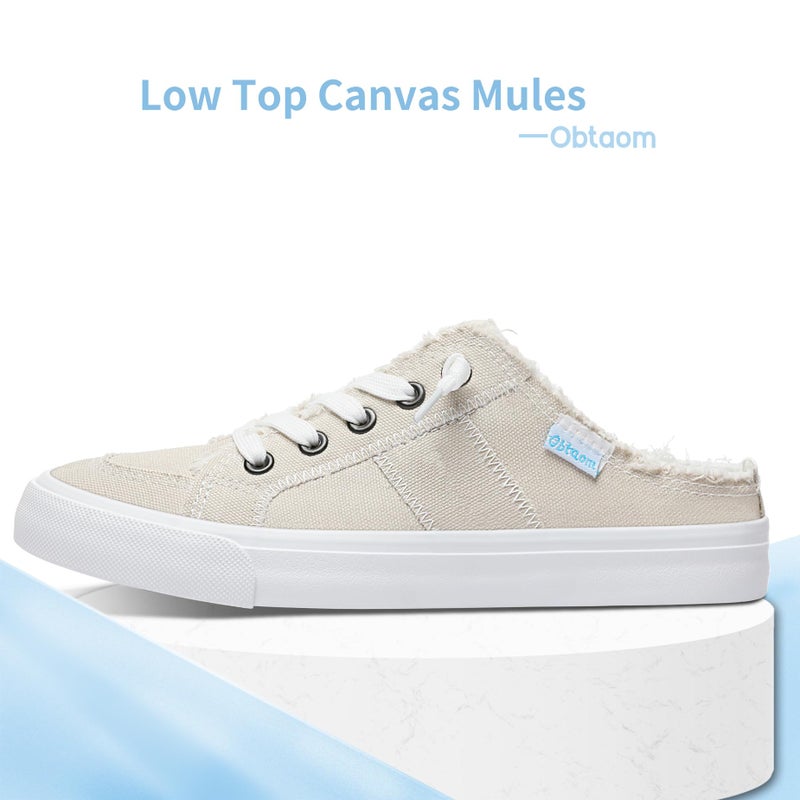 Obtaom Women Canvas Mules Memory Foam Clipper Fashion Sneakers Comfortable Slip-On Mule Backless Holiday Shoesï¼ˆBeigeï¼ŒUS8ï¼‰ - Image 3