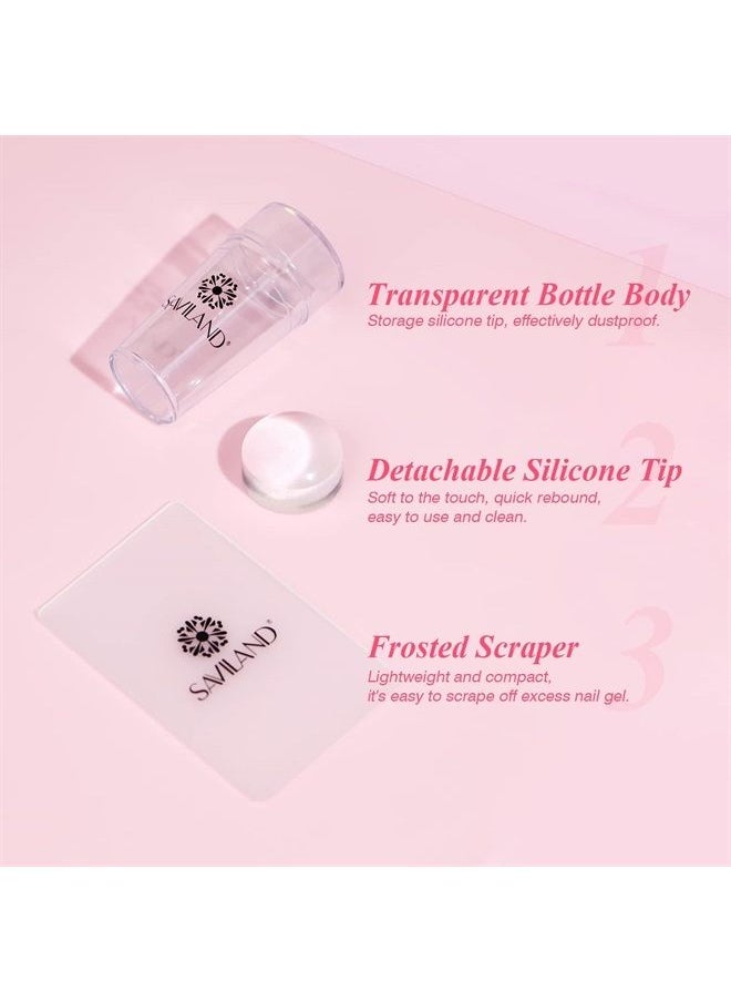 Saviland Saviland French Manicure Kit - 4PCS French Tip Nail Tool with White French Manicure Gel Polish, French Nail Stamper and Scraper Nail Stamper Kit for French Nails Home DIY Salon 