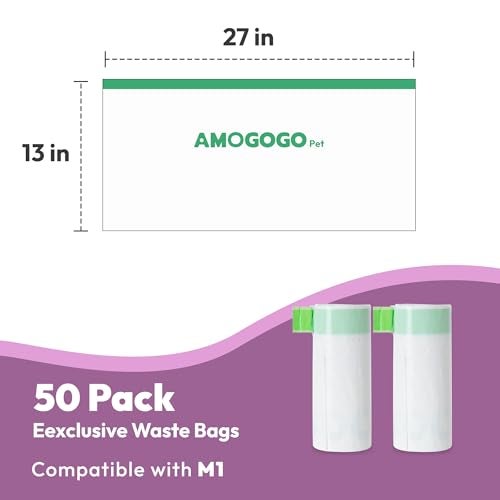 AMOGOGOPET 50 Pack Litter Bags, Compatible with Neakasa M1 & wozhio & Open-X Open-Top Self-Cleaning Cat Litter Box, Replaced Waste Bags, Litter Box Liner, 27" x 13" - Image 5