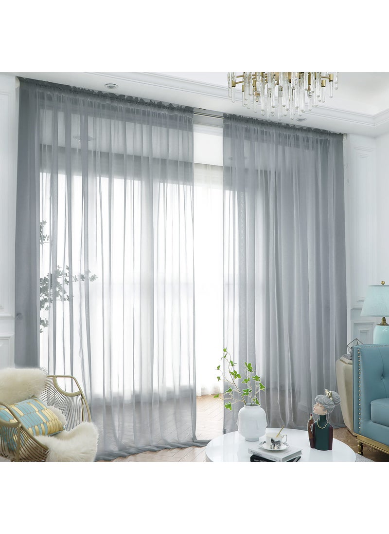 L&TEC Window Light Gray Sheer Curtains 130 Inches Long 2 Panels Sheer Curtain Basic Rod Pocket Panel for Bedroom Children Living Room Yard Kitchen (Light Gray  52"" W x 130"" L | 2 pcs)  - Image 1