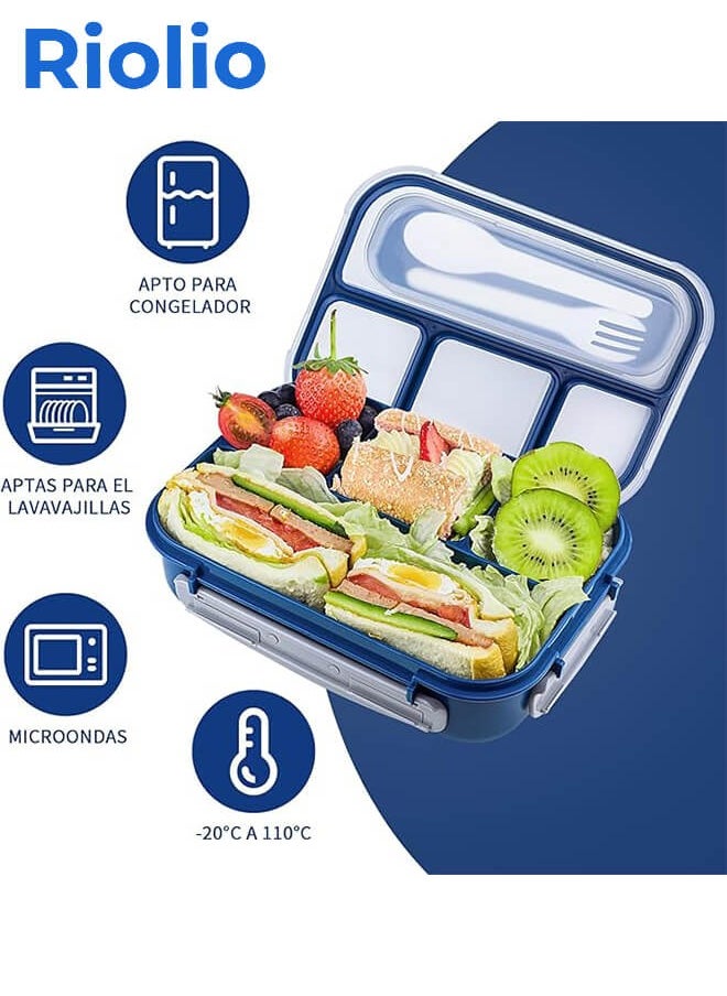 Riolio - Bento Lunch Box Adult Lunch Box, Lunch Box Kids, Lunch Containers for Adults/Kids/Students,1300ML-4 Compartment Bento Lunch Box (Blue) - Image 1