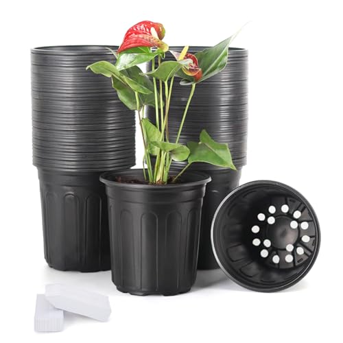 JERIA 50-Pack 1 Gallon Flexible Plant Nursery Pots with 50Pcs Plant Labels,Thickened Soft Plastic Seedling Pots,Seed Starting Pot Flower Plant Container for Succulents，Seedlings - Image 1