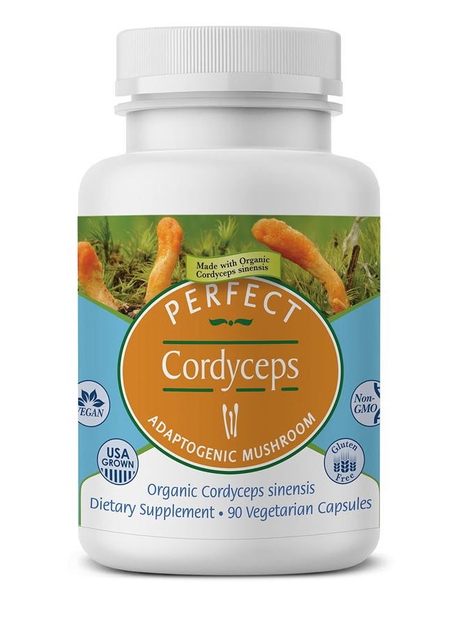 Perfect Supplements – Perfect Cordyceps – 90 Vegetable Capsules – Organic Adaptogenic Herbal Supplement – Increases Energy, Endurance & Strength - Image 1