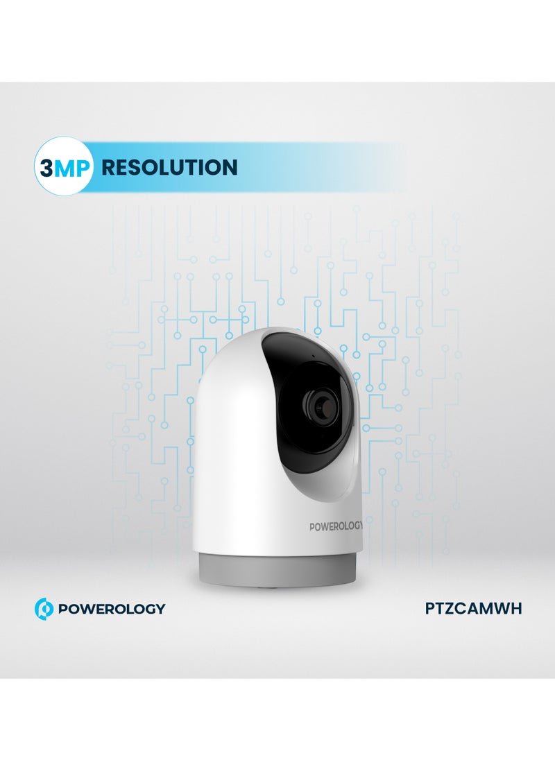 Powerology BT Indoor PTZ Smart Camera/2304x1296pixels Resolution/ 3MP/ Motion Sensor/ Night Vision/ 100° Field of Vision/ Echo Cancellation Audio/ Two Way Audio/ 2.4GHz Wi-fi - White  - Image 5