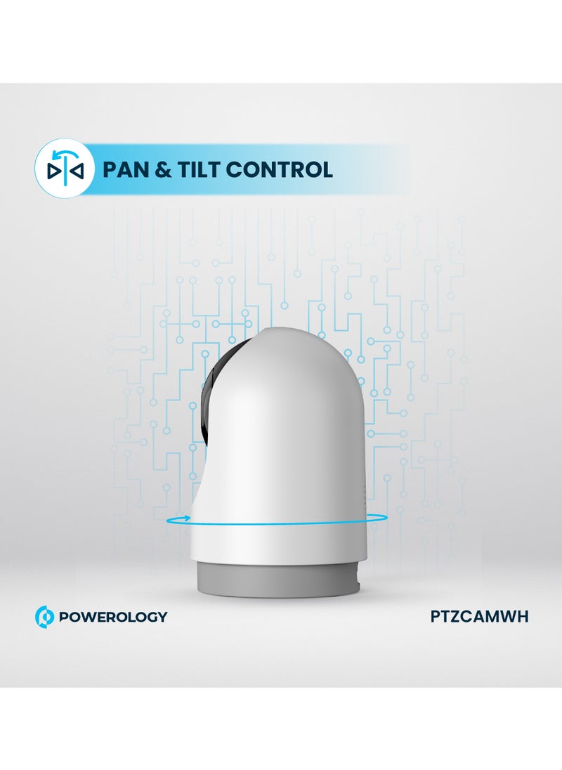 Powerology - BT Indoor PTZ Smart Camera/2304x1296pixels Resolution/ 3MP/ Motion Sensor/ Night Vision/ 100° Field of Vision/ Echo Cancellation Audio/ Two Way Audio/ 2.4GHz Wi-fi - White - Image 1