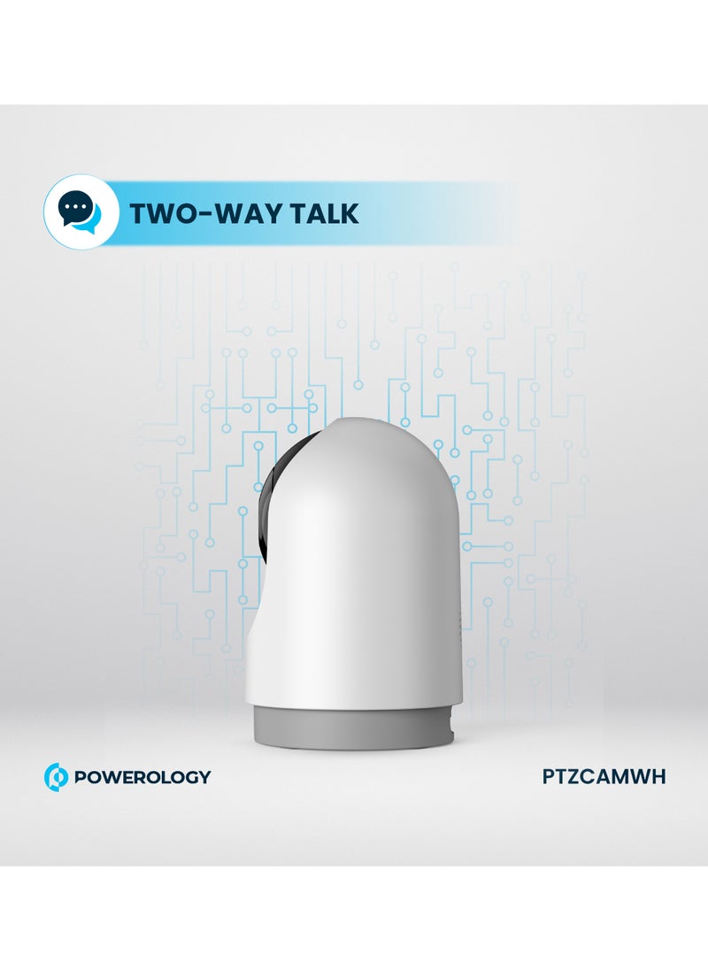 Powerology - BT Indoor PTZ Smart Camera/2304x1296pixels Resolution/ 3MP/ Motion Sensor/ Night Vision/ 100° Field of Vision/ Echo Cancellation Audio/ Two Way Audio/ 2.4GHz Wi-fi - White - Image 1