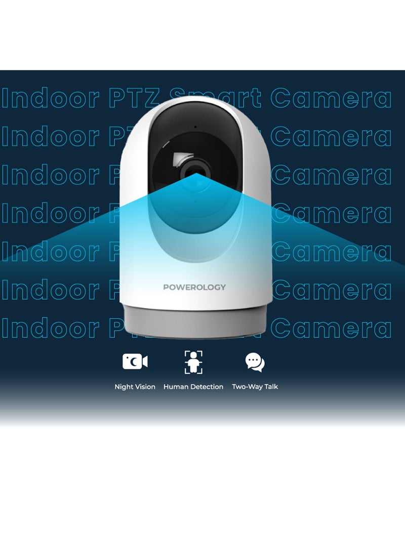 Powerology BT Indoor PTZ Smart Camera/2304x1296pixels Resolution/ 3MP/ Motion Sensor/ Night Vision/ 100° Field of Vision/ Echo Cancellation Audio/ Two Way Audio/ 2.4GHz Wi-fi - White  - Image 2