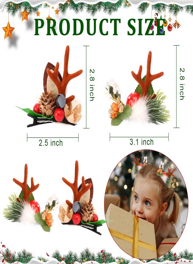 CUBACO 4 Pcs Christmas Deer Reindeer Antlers Hair Clips Cute Deer Ears Reindeer Christmas Hair Clips Antlers Ears Headbands Hairpins for Women Girls Hair Accessories for Halloween Party Decorations - Image 3