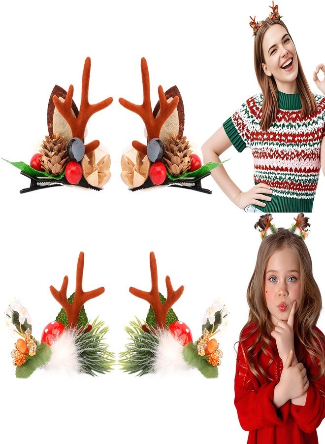 CUBACO 4 Pcs Christmas Deer Reindeer Antlers Hair Clips Cute Deer Ears Reindeer Christmas Hair Clips Antlers Ears Headbands Hairpins for Women Girls Hair Accessories for Halloween Party Decorations - Image 1