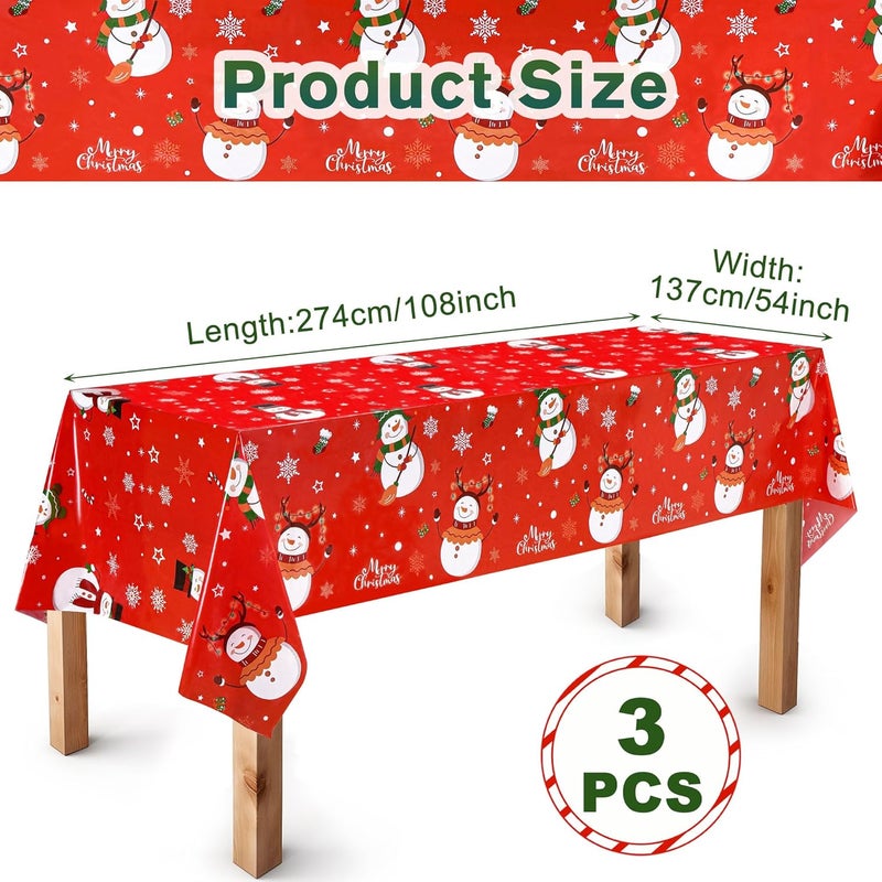 Yoption 3 Pack Christmas Snowman and Snowflake Tablecloth Disposable Plastic Rectangle Tablecloth Table Cover for Winter Christmas New Year Birthday Holiday Party Decorations 54108 Inch - Image 4