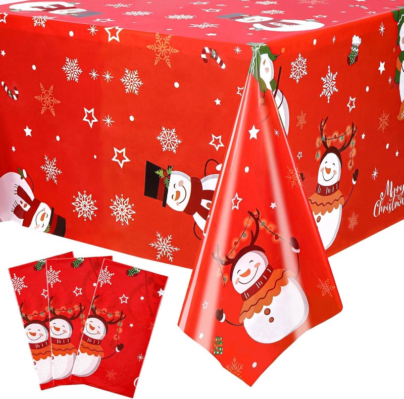 Yoption 3 Pack Christmas Snowman and Snowflake Tablecloth Disposable Plastic Rectangle Tablecloth Table Cover for Winter Christmas New Year Birthday Holiday Party Decorations 54108 Inch - Image 1