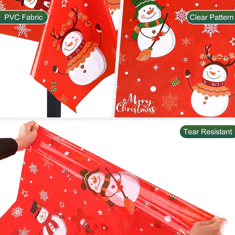 Yoption 3 Pack Christmas Snowman and Snowflake Tablecloth Disposable Plastic Rectangle Tablecloth Table Cover for Winter Christmas New Year Birthday Holiday Party Decorations 54108 Inch - Image 2