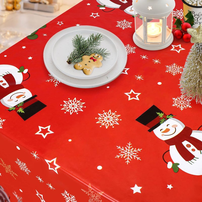 Yoption 3 Pack Christmas Snowman and Snowflake Tablecloth Disposable Plastic Rectangle Tablecloth Table Cover for Winter Christmas New Year Birthday Holiday Party Decorations 54108 Inch - Image 5